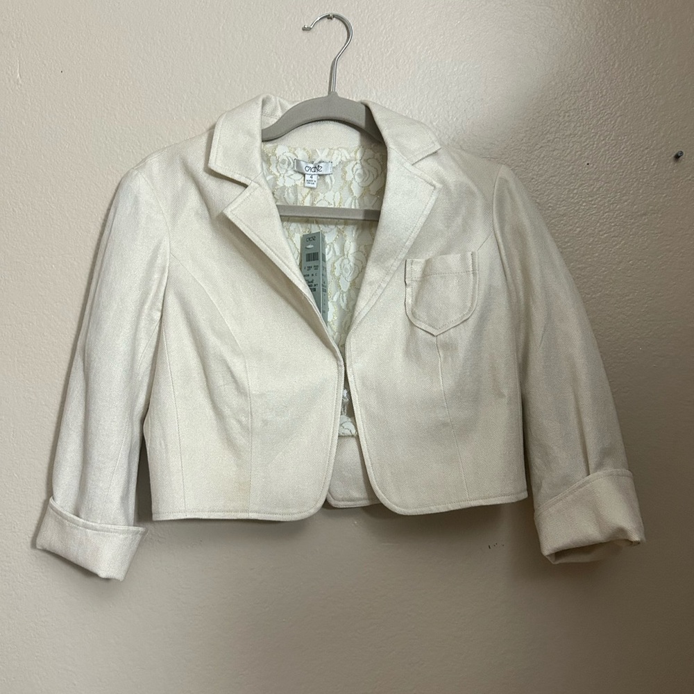 Cache Cropped Blazer Jacket White/Cream Women's Size 4